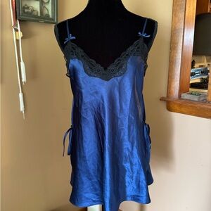 Dreamgirl Midnight Blue Satin Chemise with Black Lace